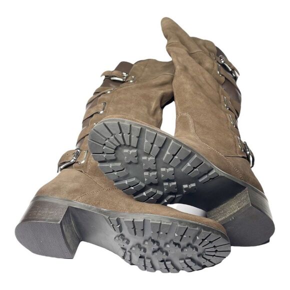 MATISSE Lia Dark Brown Suede Leather Buckle Tall Boots - Picture 3 of 7